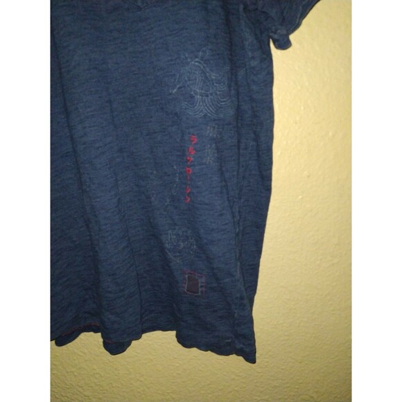 Vintage Polo Ralph Lauren Indigo Blue T Shirt Pocket Koi Fish Crane Size XL rrl - Picture 5 of 7